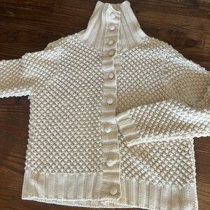 Luxurious Pearl White Button-Front Textured Cardigan